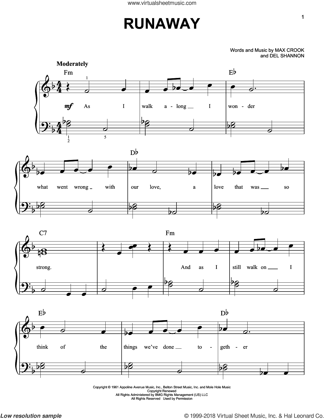 Shannon - Runaway sheet music for piano solo (PDF-interactive)