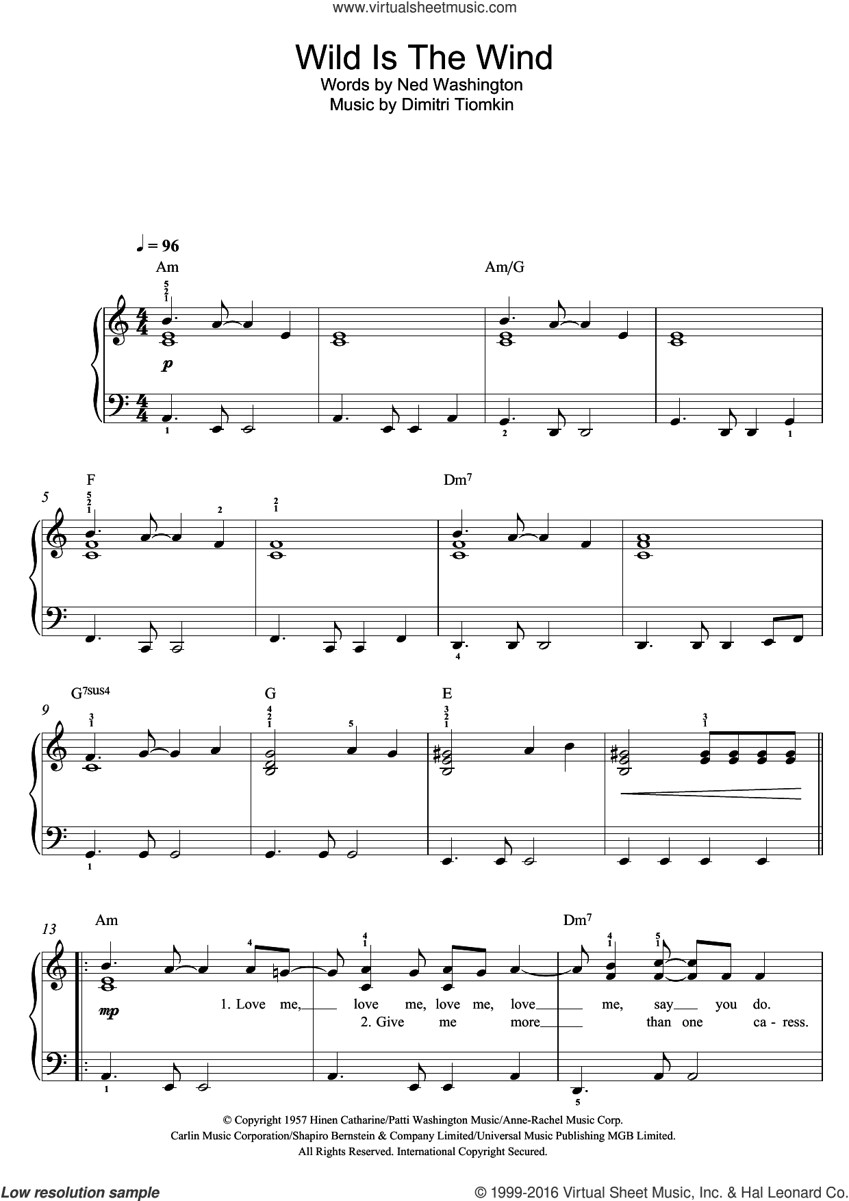 David Bowie: Wild Is The Wind sheet music for voice, piano or guitar