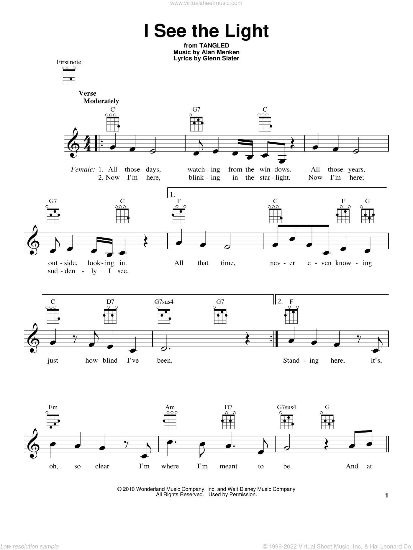 Bølle røveri Teasing I See The Light (from Tangled) sheet music for ukulele (PDF)