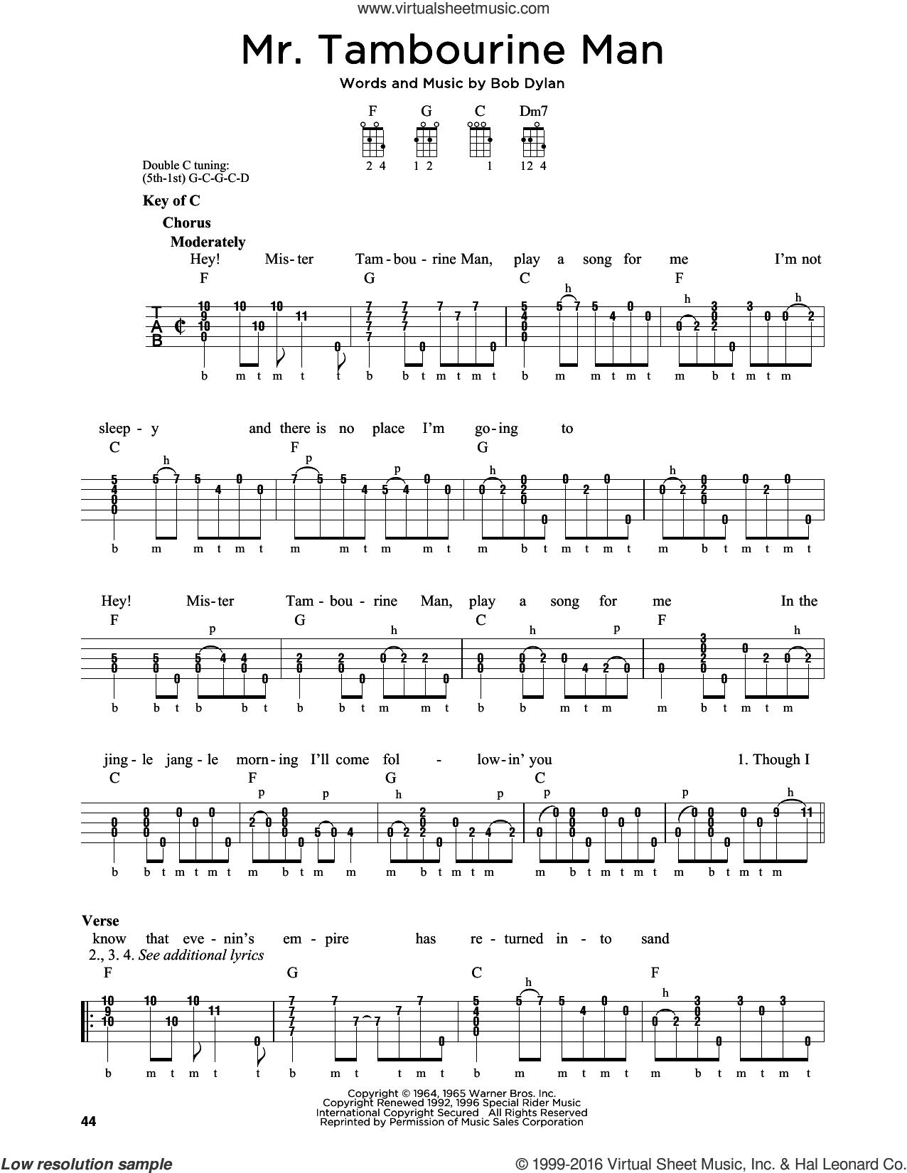 Dylan Mr Tambourine Man Sheet Music For Banjo Solo Pdf