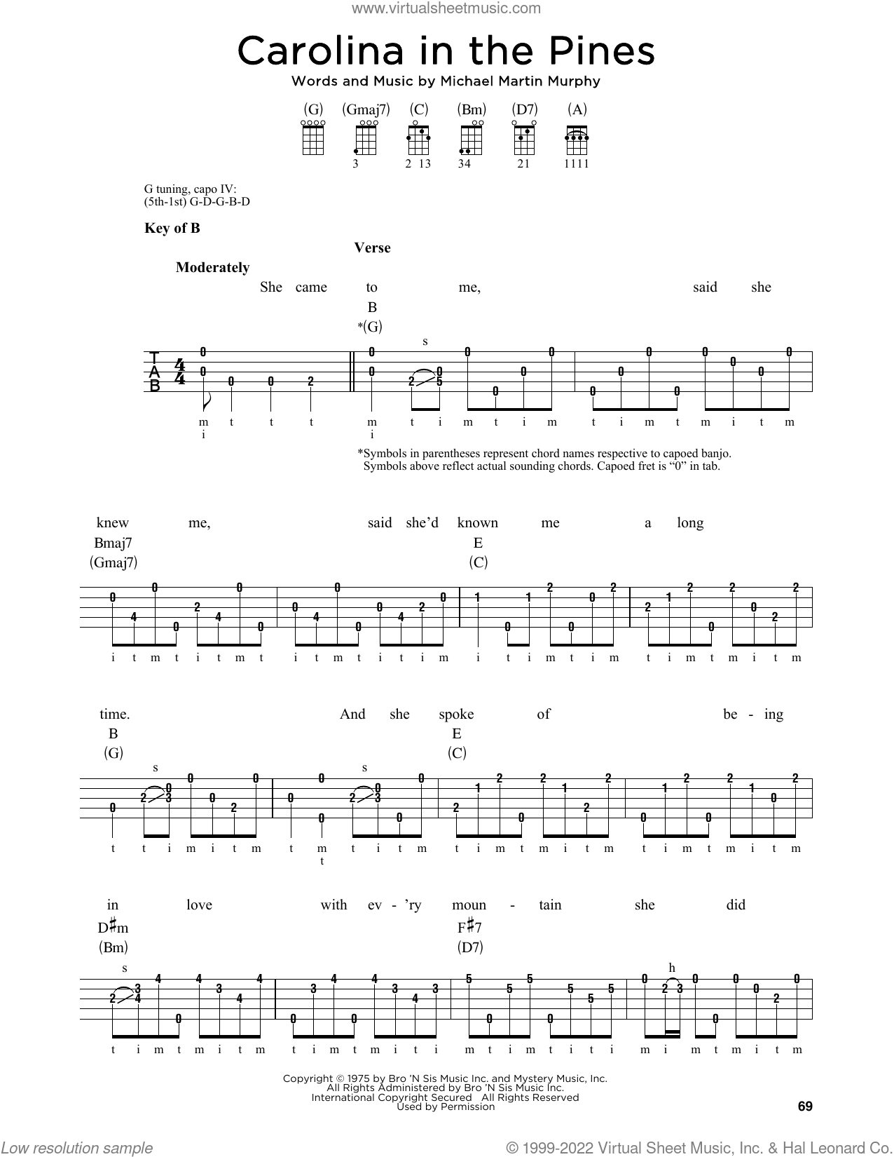 Carolina In The Pines sheet music for banjo solo (PDF)