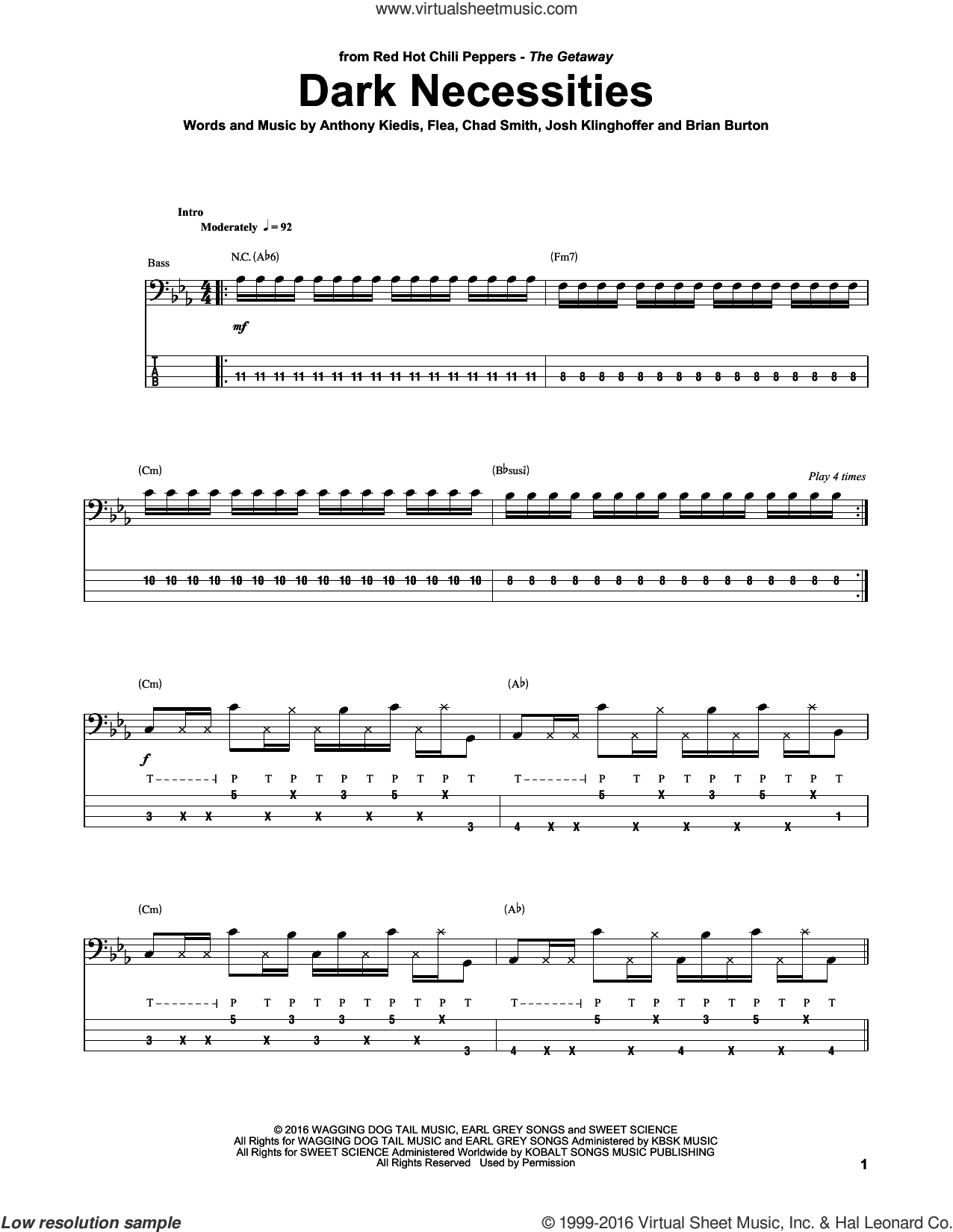 Dark necessities bass tab