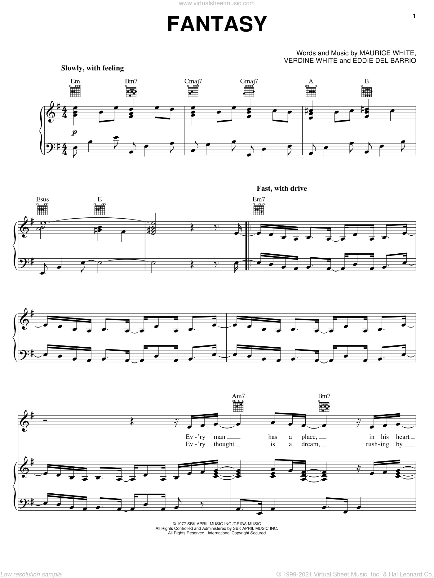 premier Verspilling lippen Earth, Wind & Fire: Fantasy sheet music for voice, piano or guitar