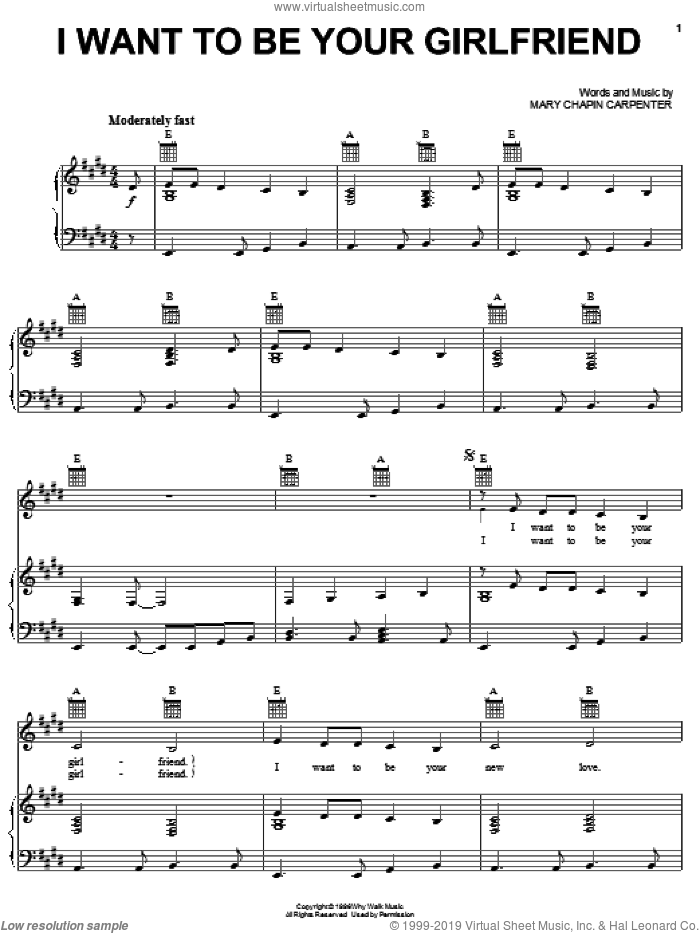 Free sheet music preview of I Want To Be Your Girlfriend for voice, piano o...