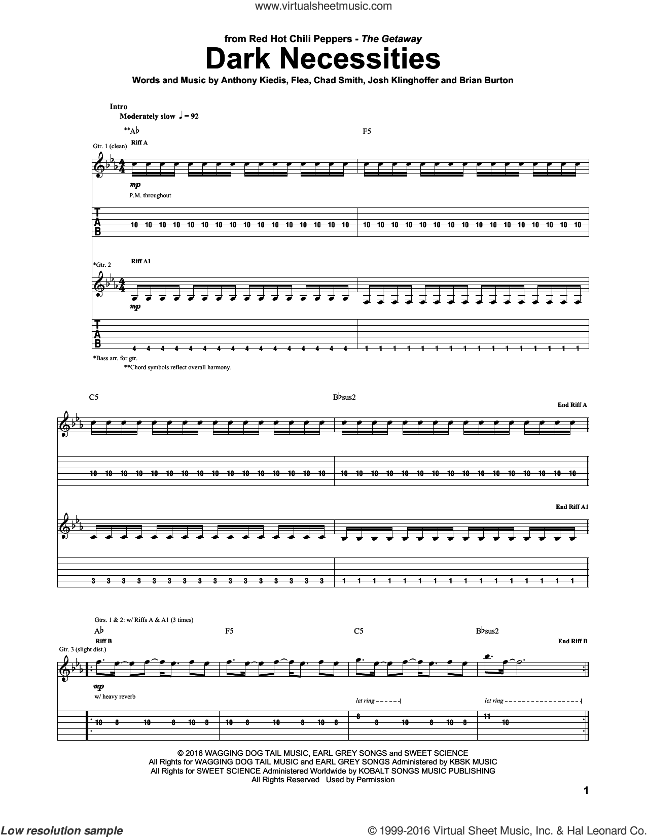 antena Clasificación Ajuste Dark Necessities sheet music for guitar (tablature) (PDF)