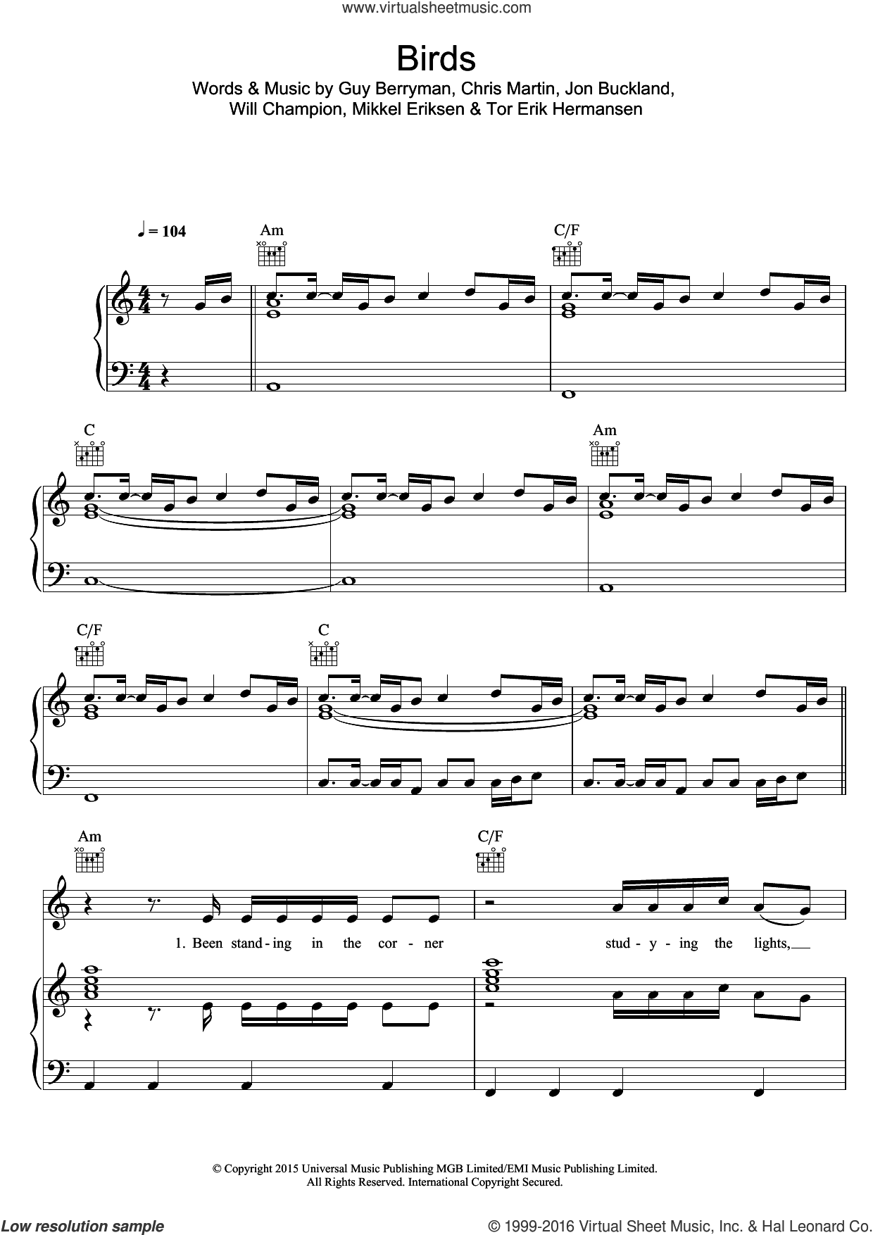 Coldplay - Birds sheet music for voice, piano or guitar [PDF]