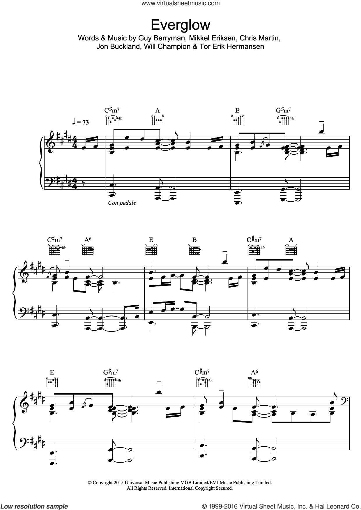 Coldplay - Everglow sheet music for voice, piano or guitar [PDF]