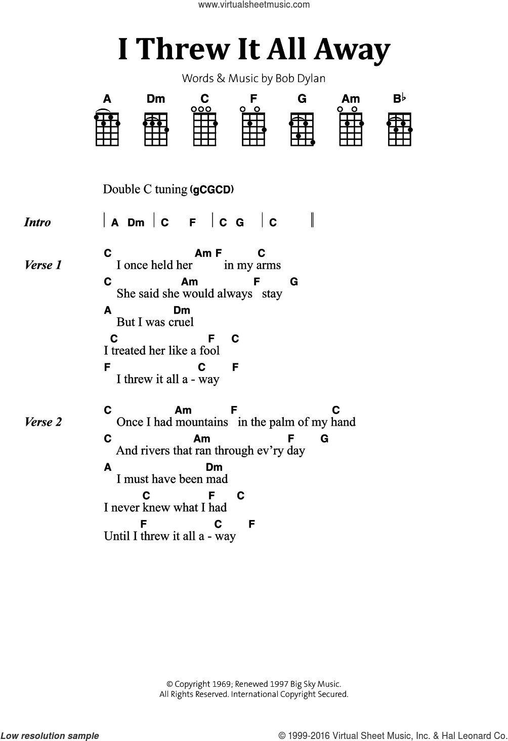 I Threw It All Away sheet music for voice, piano or guitar v2