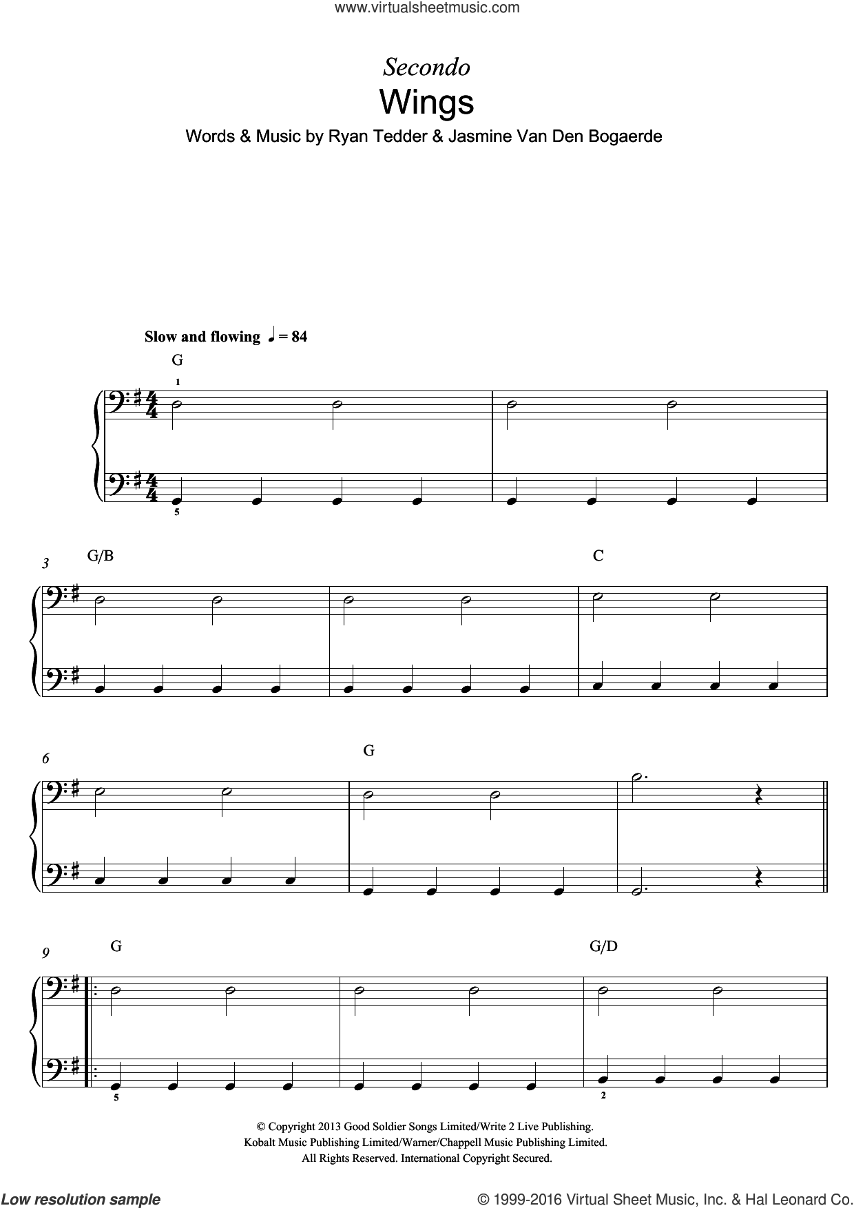 Wings, (intermediate) sheet music for piano solo (PDF)