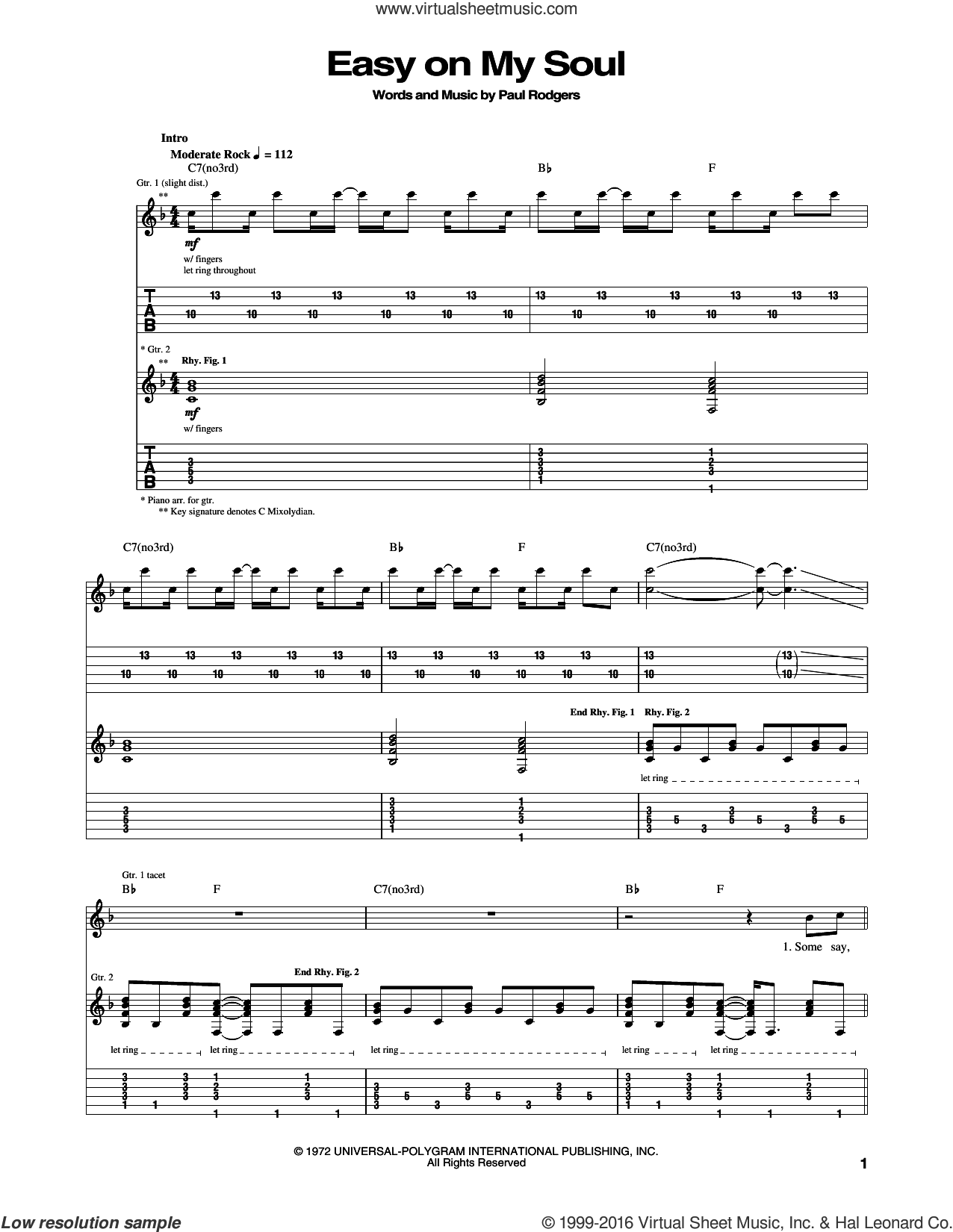 Easy On My Soul sheet music for guitar (tablature) (PDF)