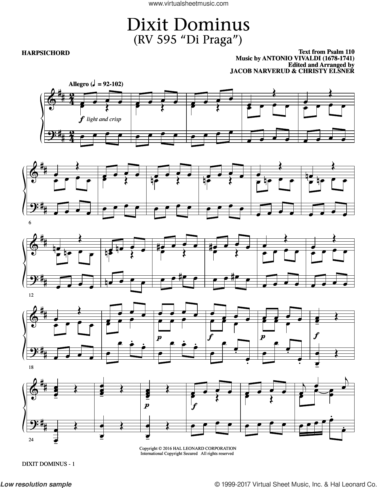 Dixit Dominus Instrumental Parts set of parts) sheet music