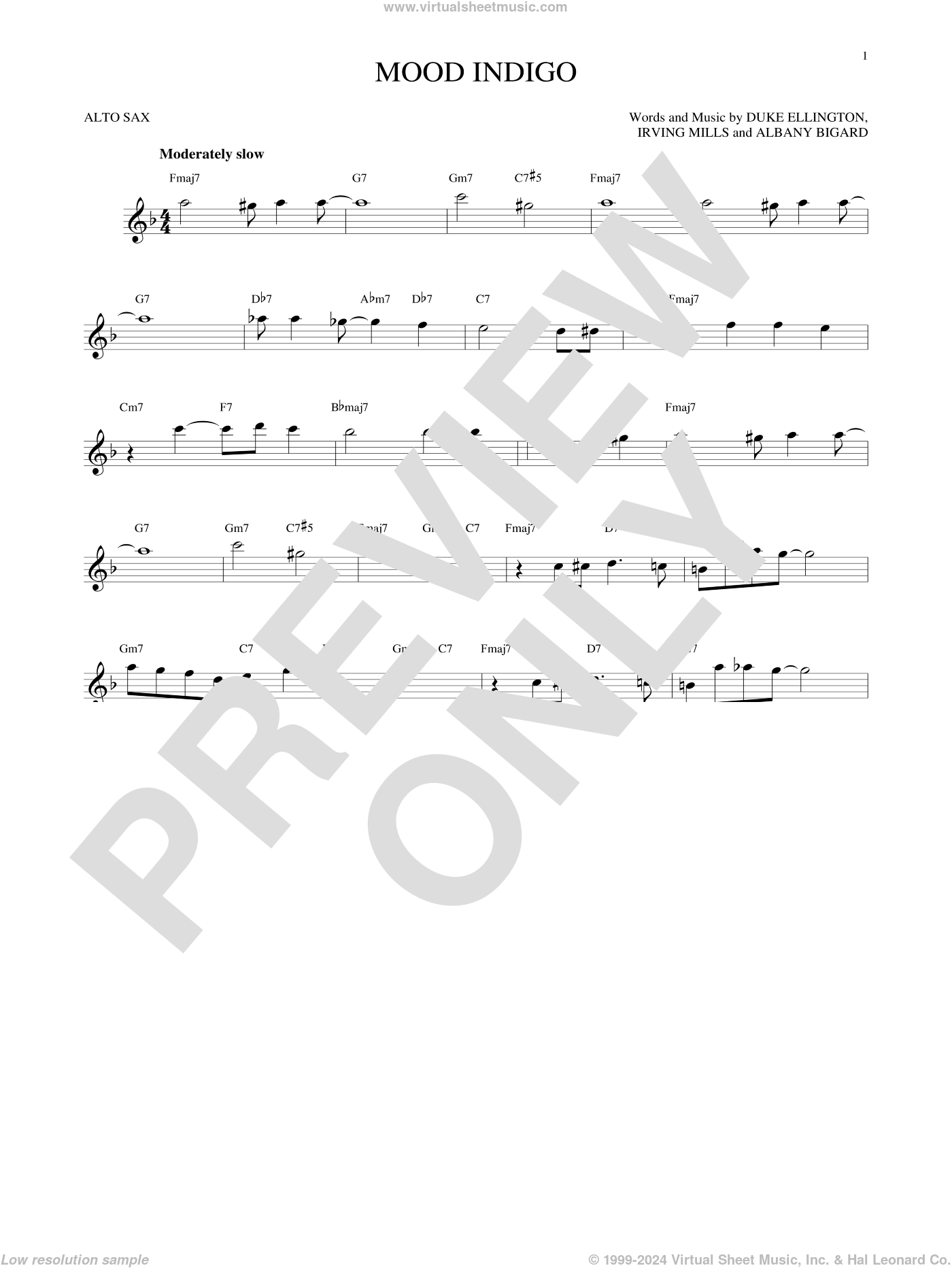Mood Indigo sheet music for alto saxophone solo (PDFinteractive)