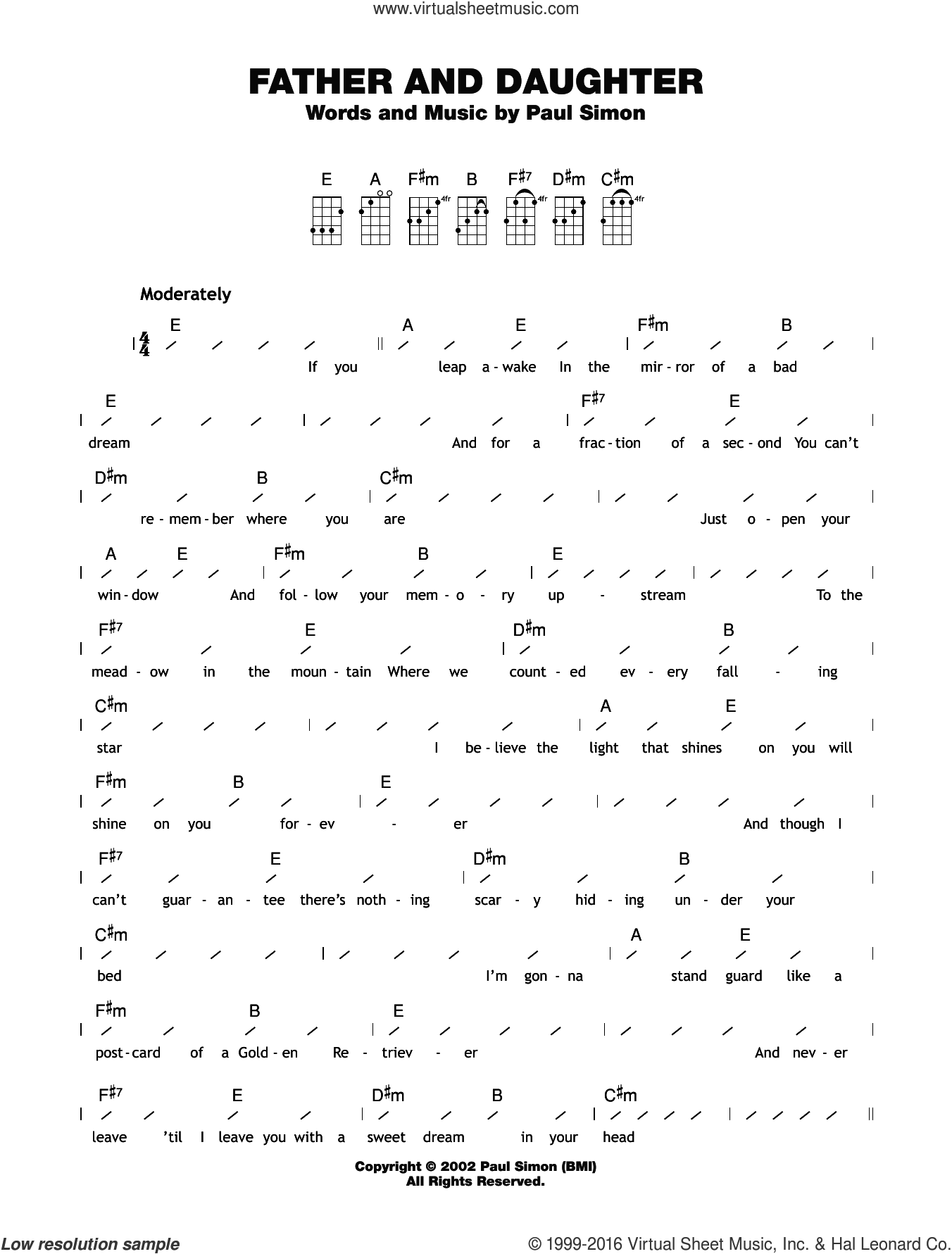 Father And Daughter sheet music for ukulele (chords) (PDF)