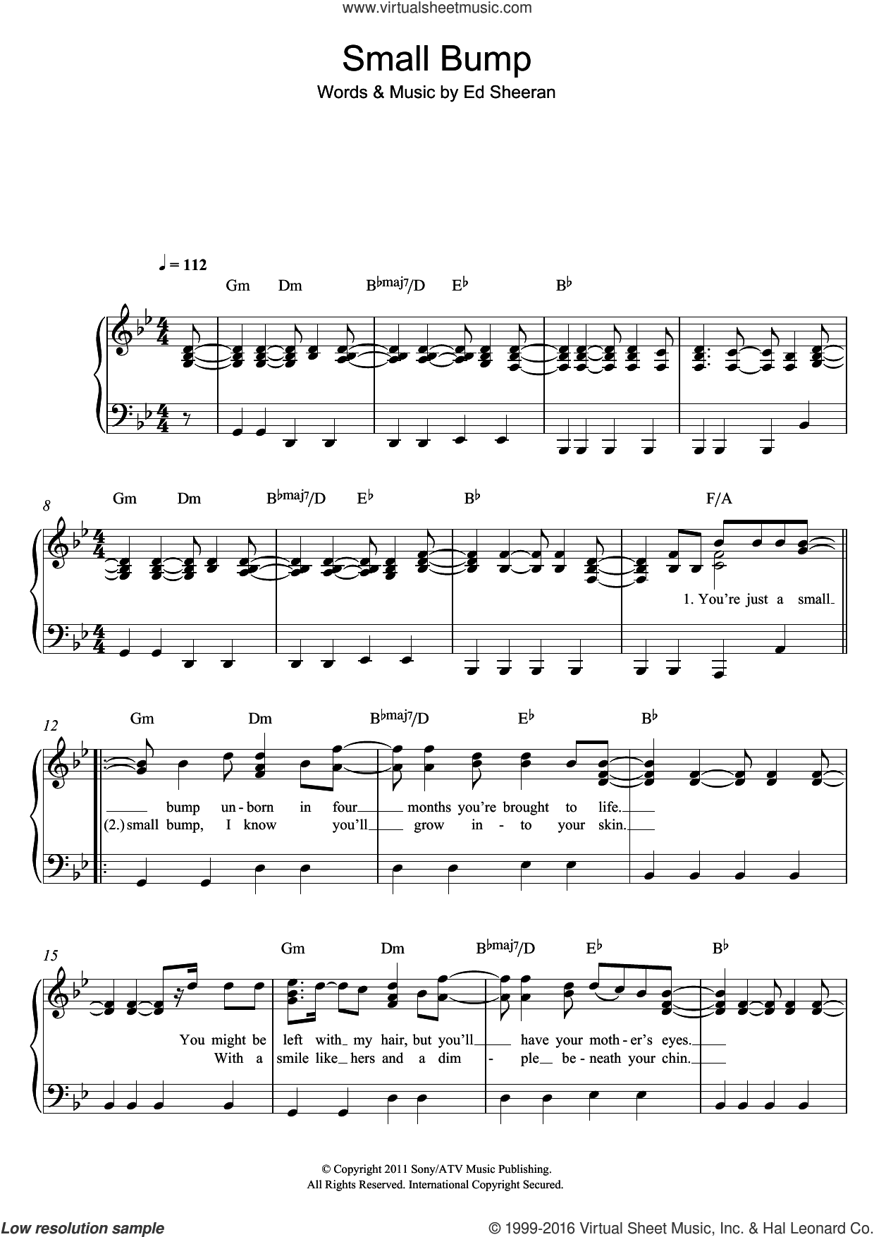 Sheeran - Small Bump sheet music for piano solo (PDF-interactive) .