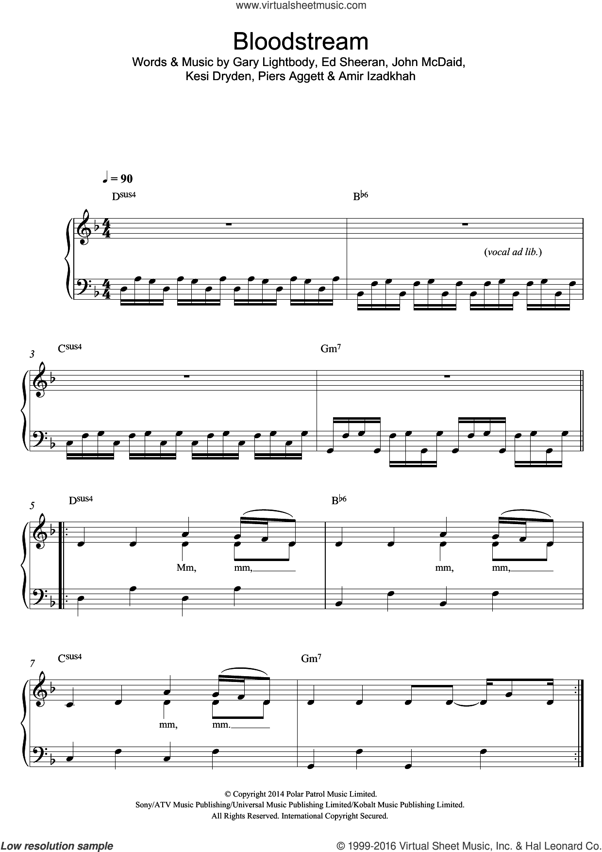 Sheeran - Bloodstream sheet music for piano solo [PDF]