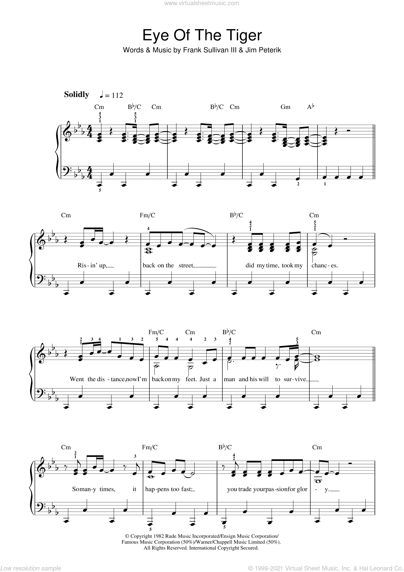 Welp Survivor - Eye Of The Tiger sheet music for piano solo (beginners) v2 ZY-92
