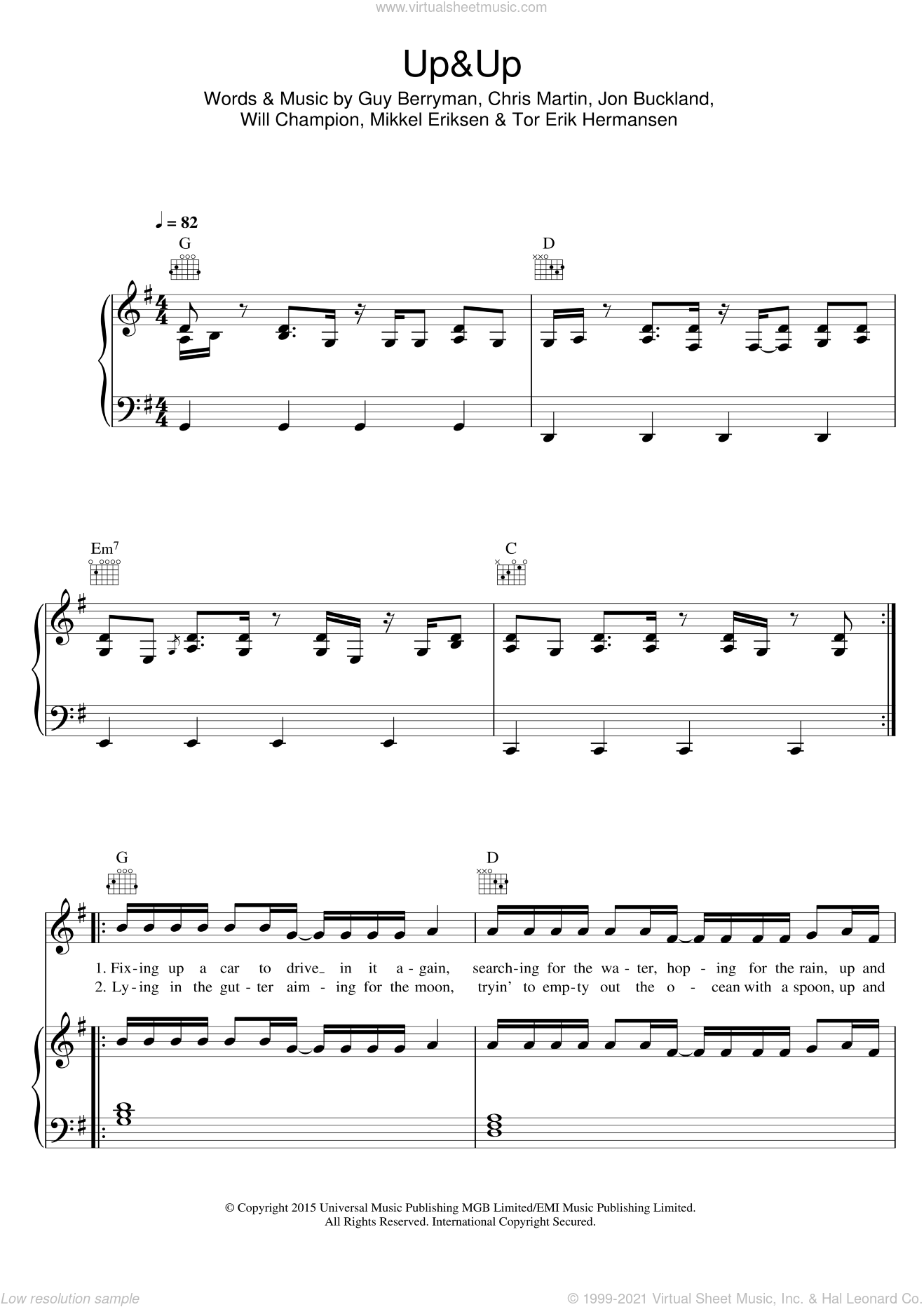 Coldplay - Up and Up sheet music for voice, piano or guitar v2