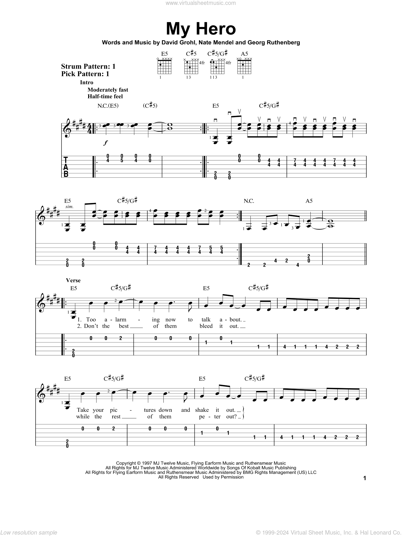 My Hero sheet music for voice, piano or guitar (PDF-interactive)