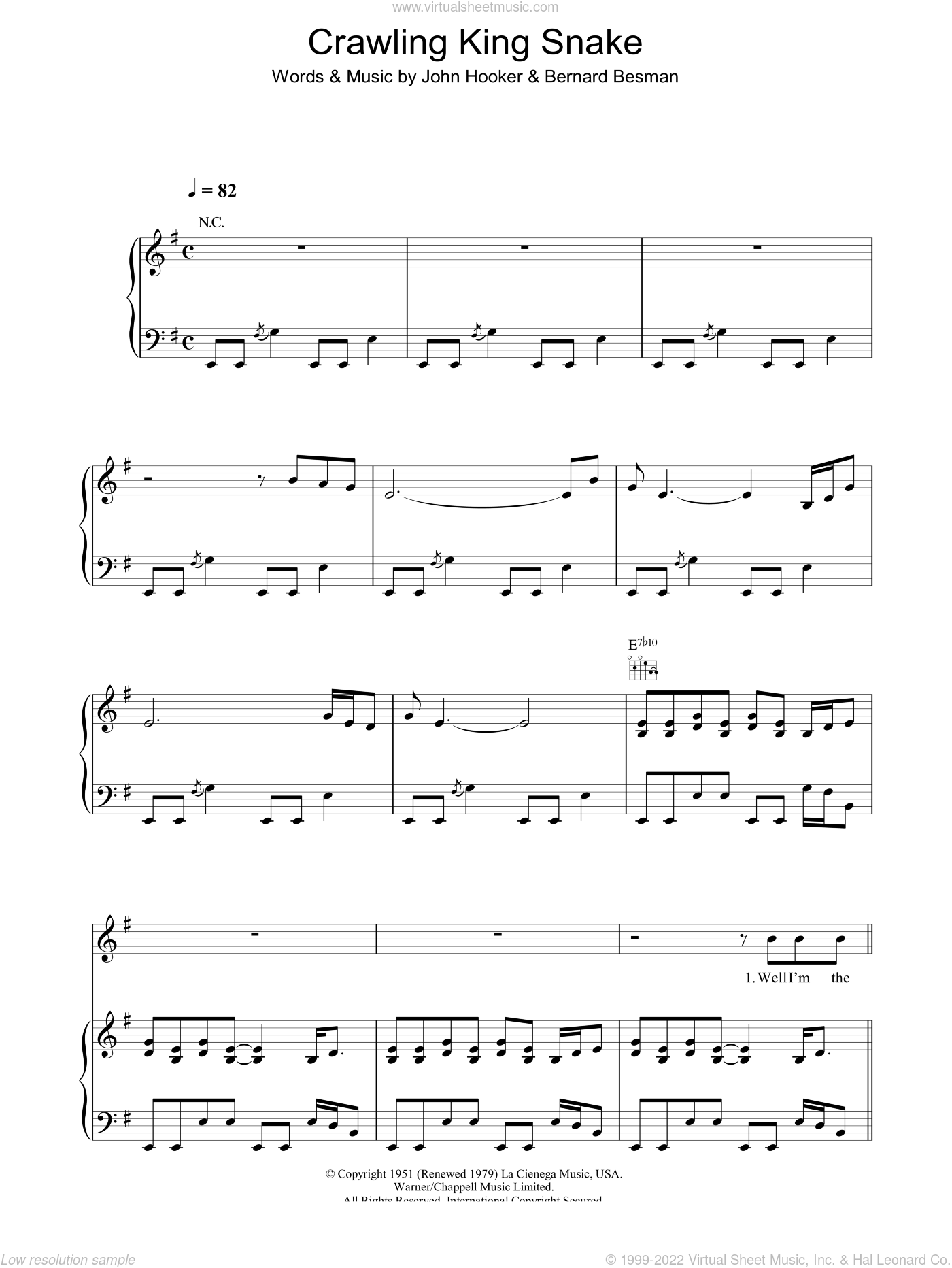 Crawling King Snake Sheet Music For Voice, Piano Or Guitar (PDF)