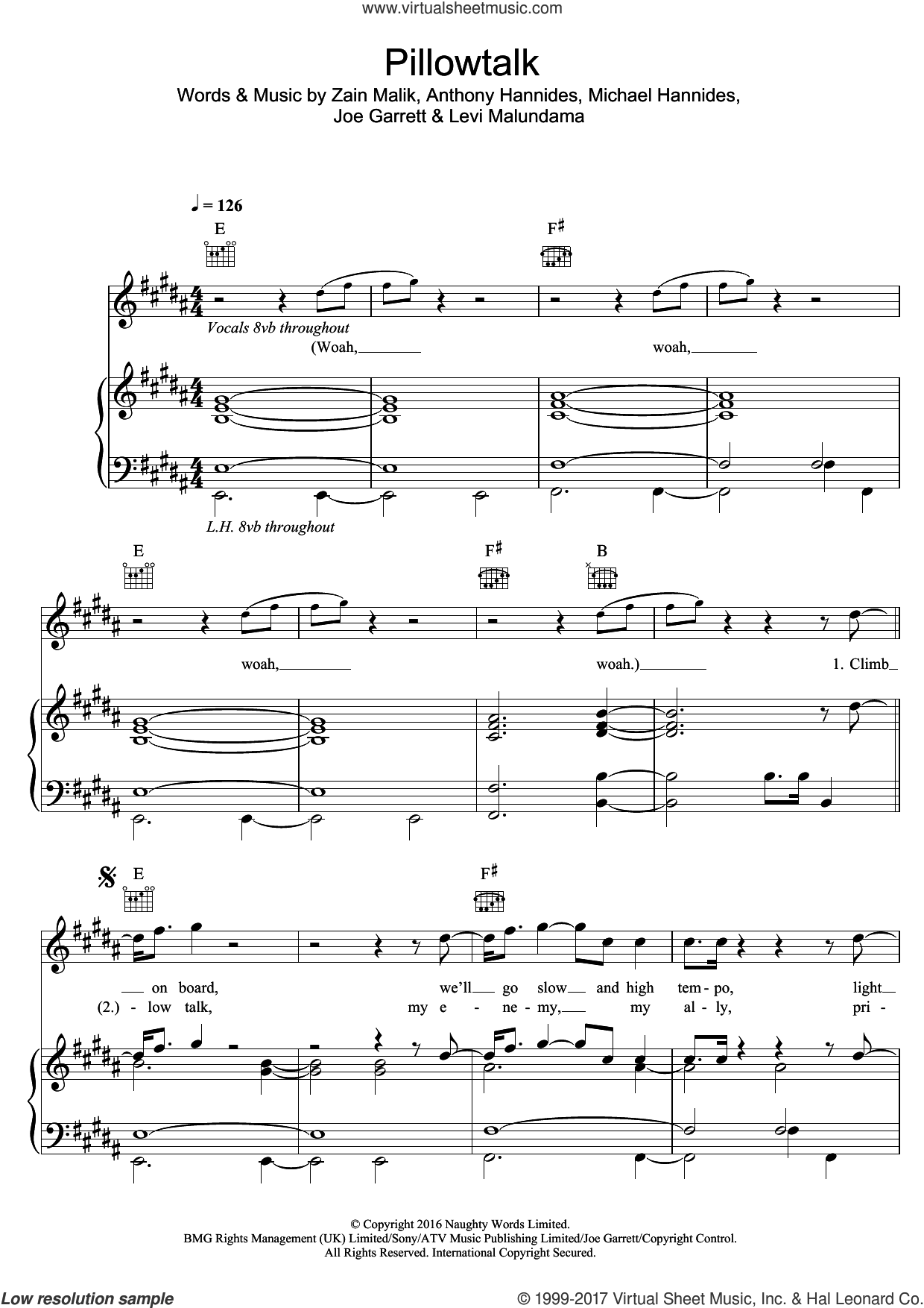 Pillowtalk sheet music for voice, piano or guitar v2