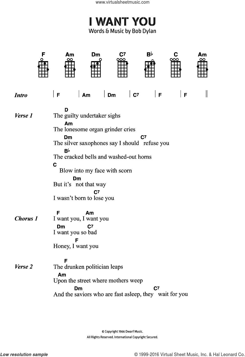 I Want You sheet music for voice, piano or guitar v2