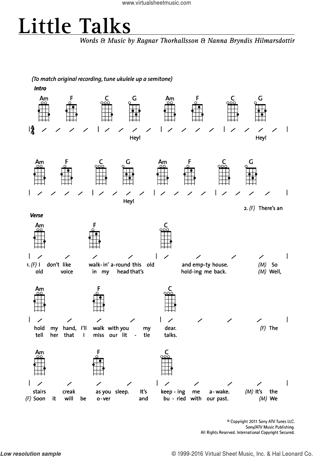 Download & Print Little Talks for ukulele (chords) by Of Monsters And M...