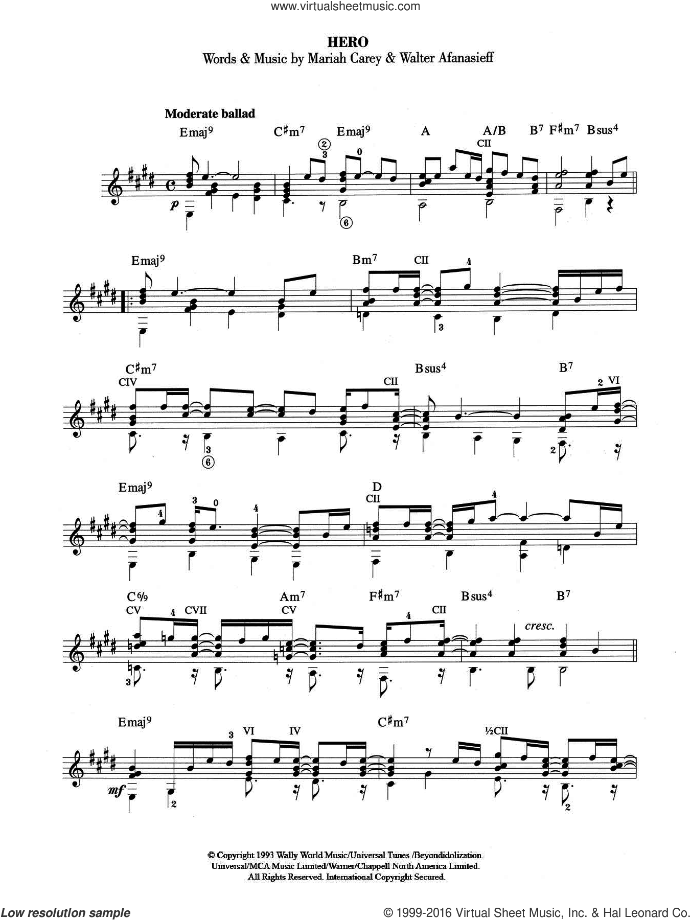 Mariah Carey: Hero sheet music for guitar solo (chords) (PDF)