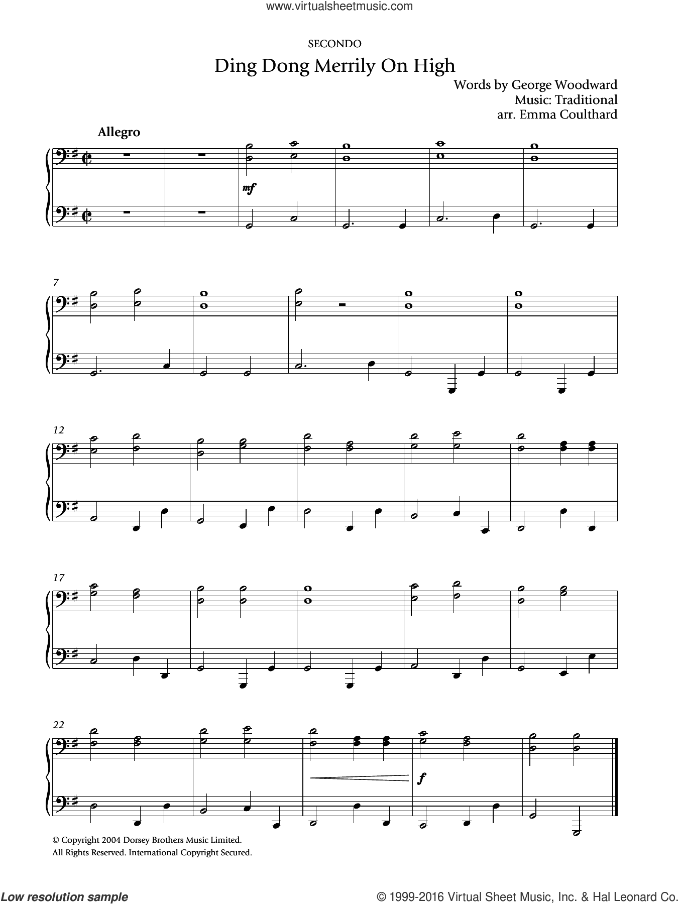 Ding Dong! Merrily On High sheet music for piano solo v2