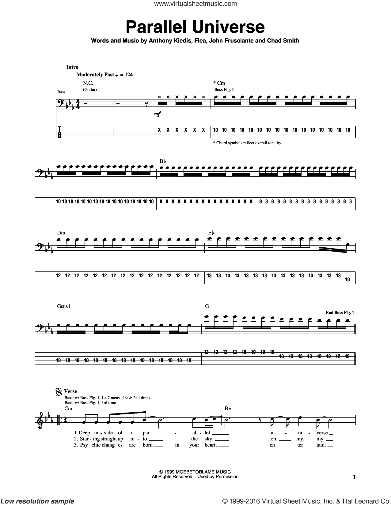 Parallel Universe sheet music (tablature) (bass