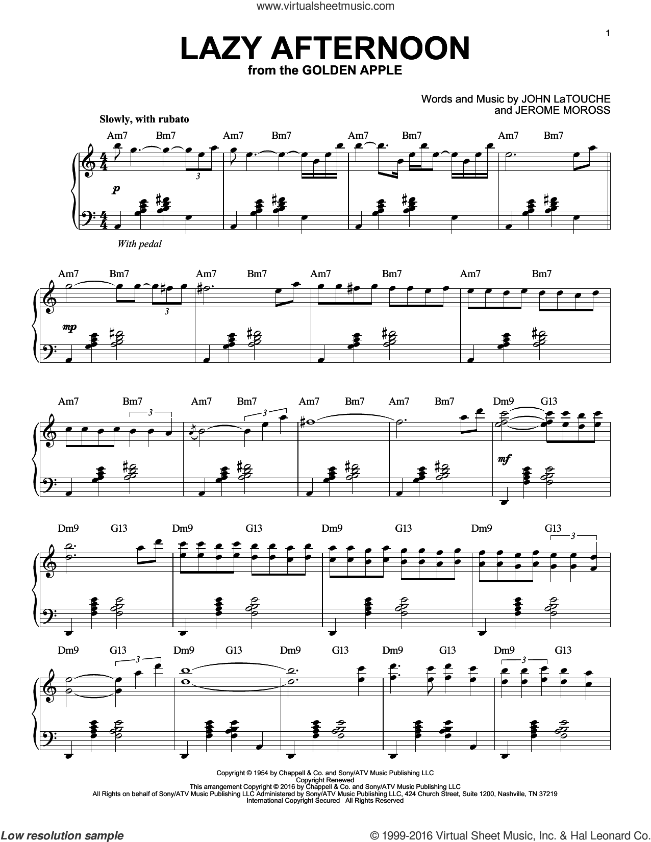 Popular Tratado textura Lazy Afternoon [Jazz version] (arr. Brent Edstrom) sheet music for piano  solo