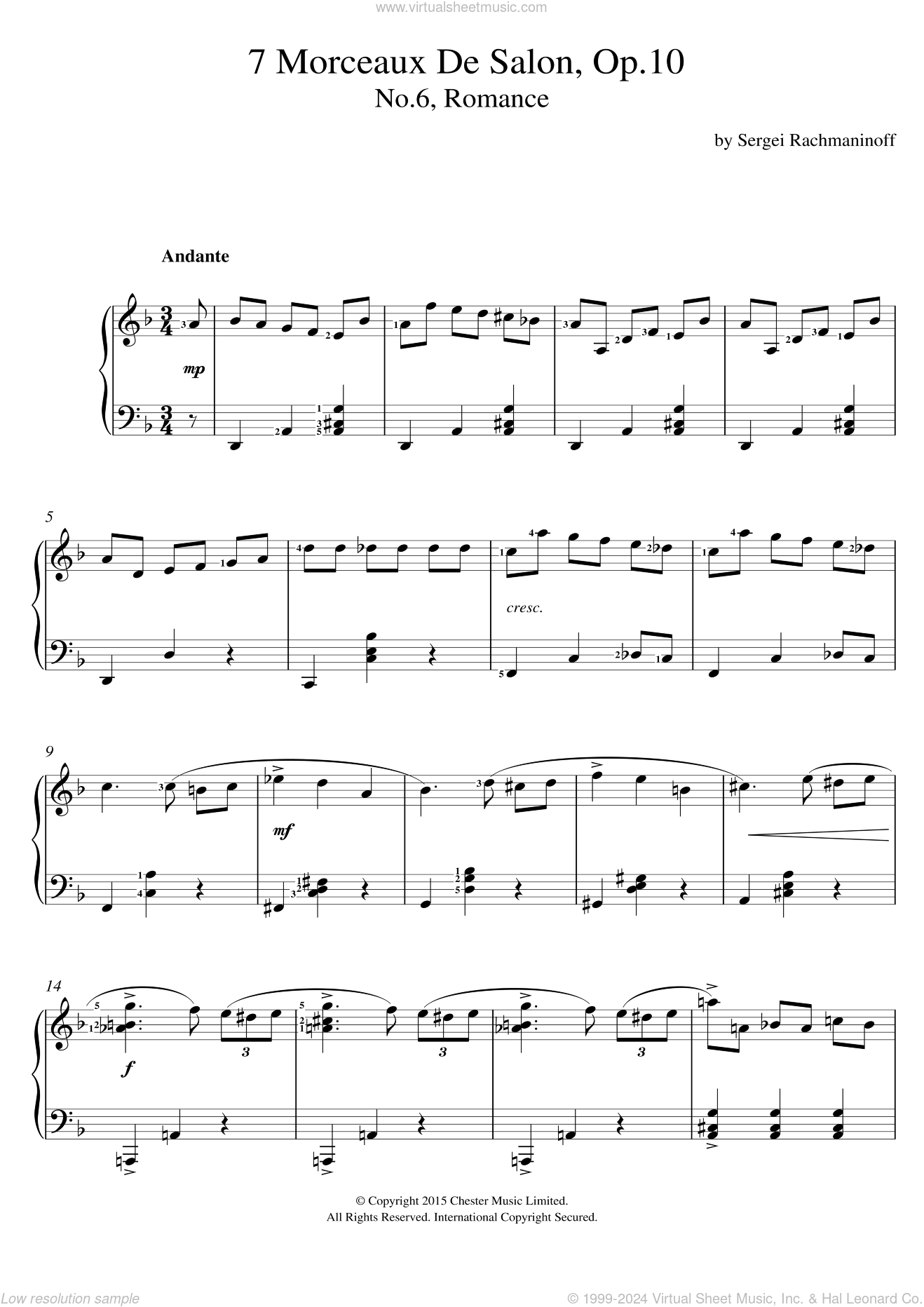 Rachmaninoff Romance No 6 From 7 Morceaux De Salon Op 10 Sheet Music For Voice And Piano