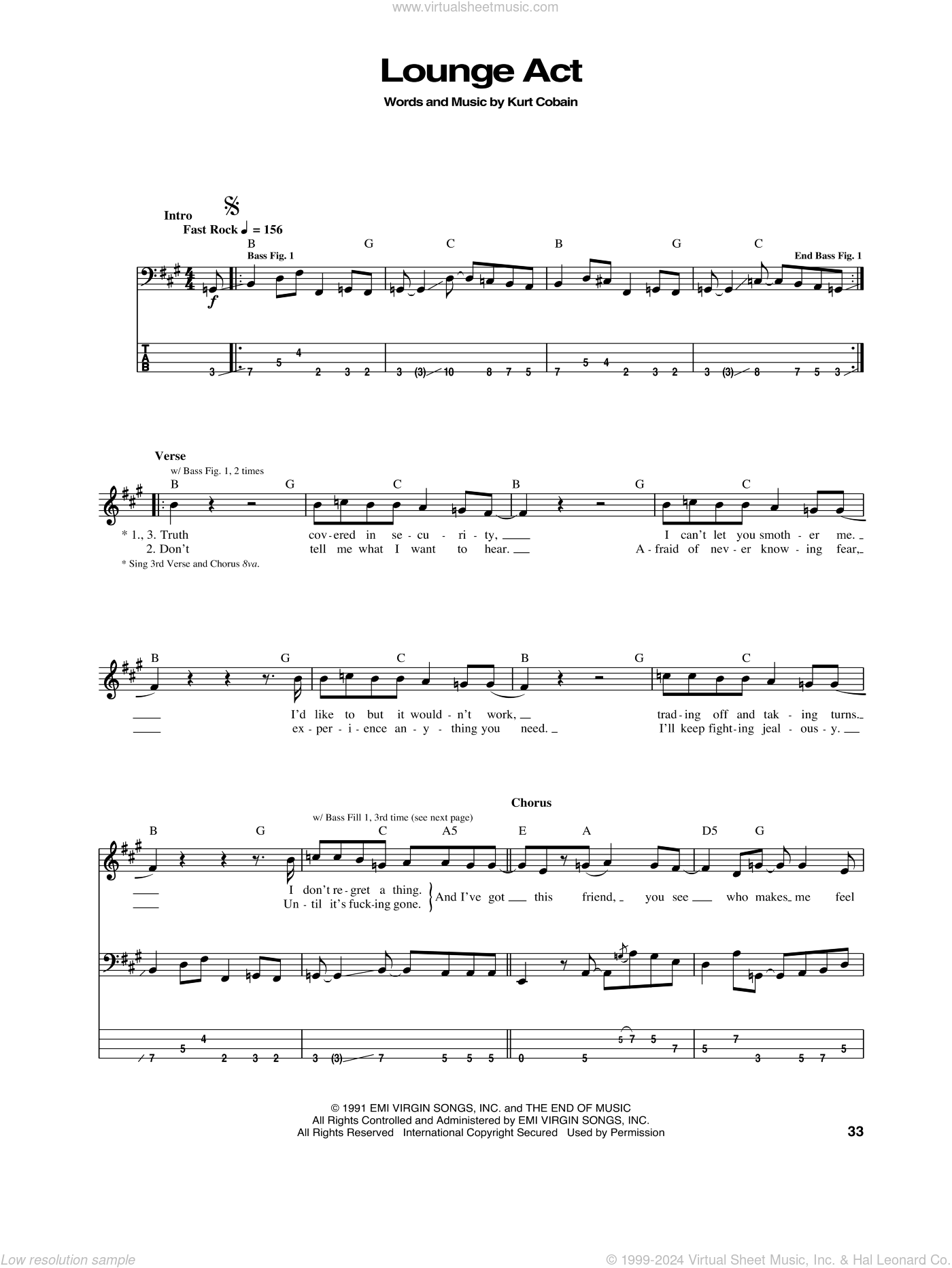 Lounge Act sheet music for bass (tablature) (bass guitar) (PDF)