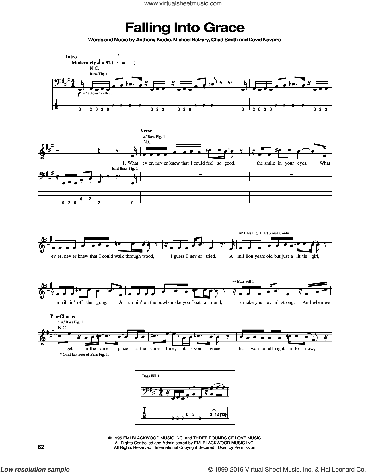 Peppers Falling Into Grace Sheet Music For Bass Tablature Bass Guitar