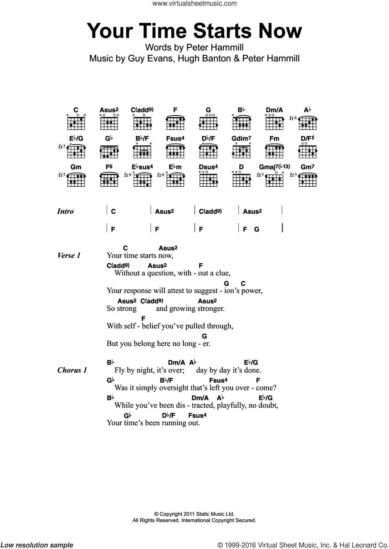 Your Time Starts Now sheet music for guitar (chords) (PDF)