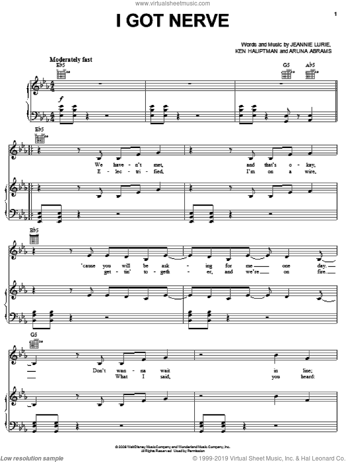 I Got Nerve sheet music for voice, piano or guitar (PDF)