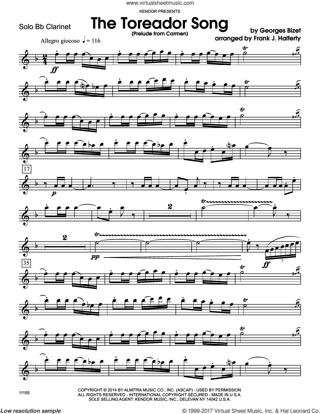 (Prelude From Carmen) (complete set of parts) for clarinet and piano, inter...