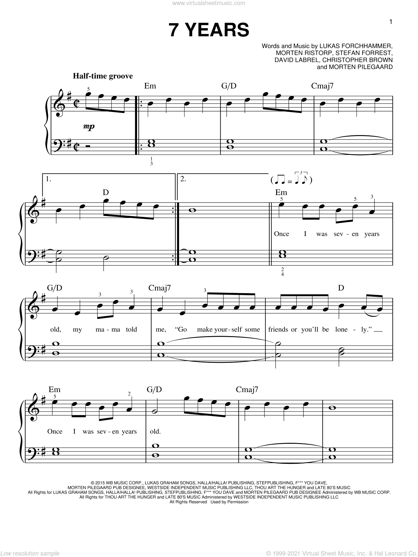 Play 7 Years by Lukas Graham  Piano Music Sheet on Virtual Piano