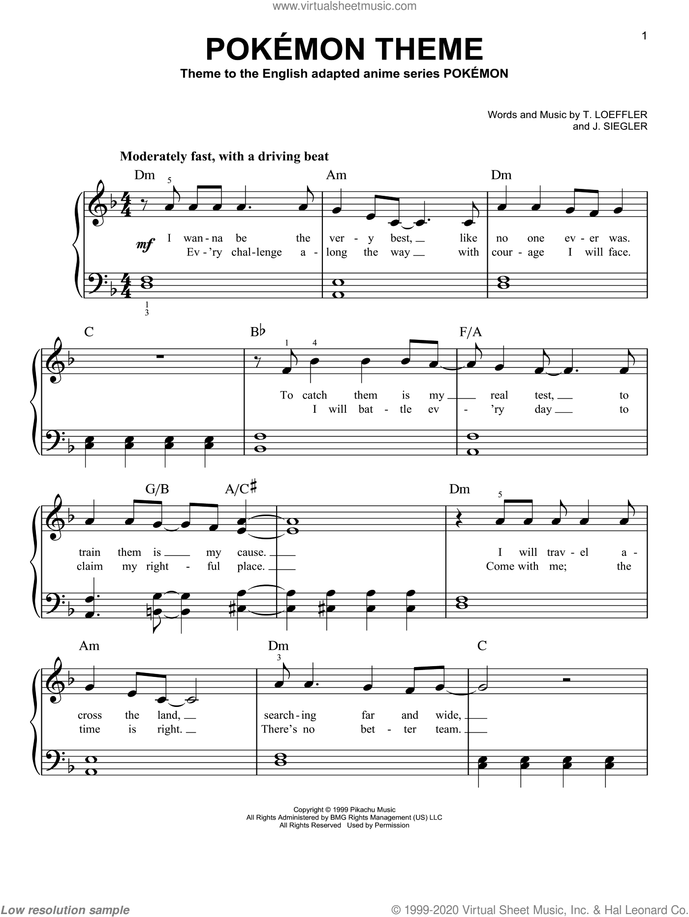Siegler - Pokemon Theme sheet music for piano solo (PDF)