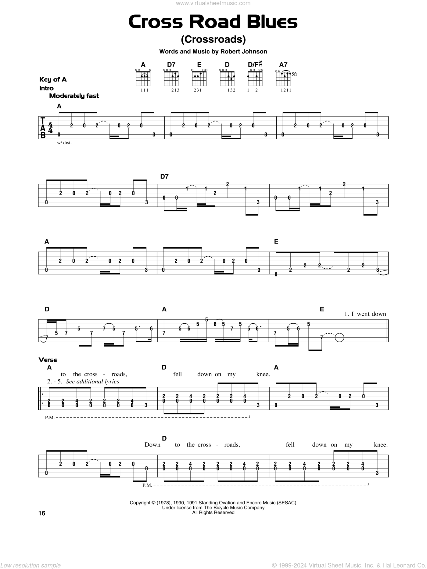 Cross Road Blues (Crossroads) sheet music (intermediate) for