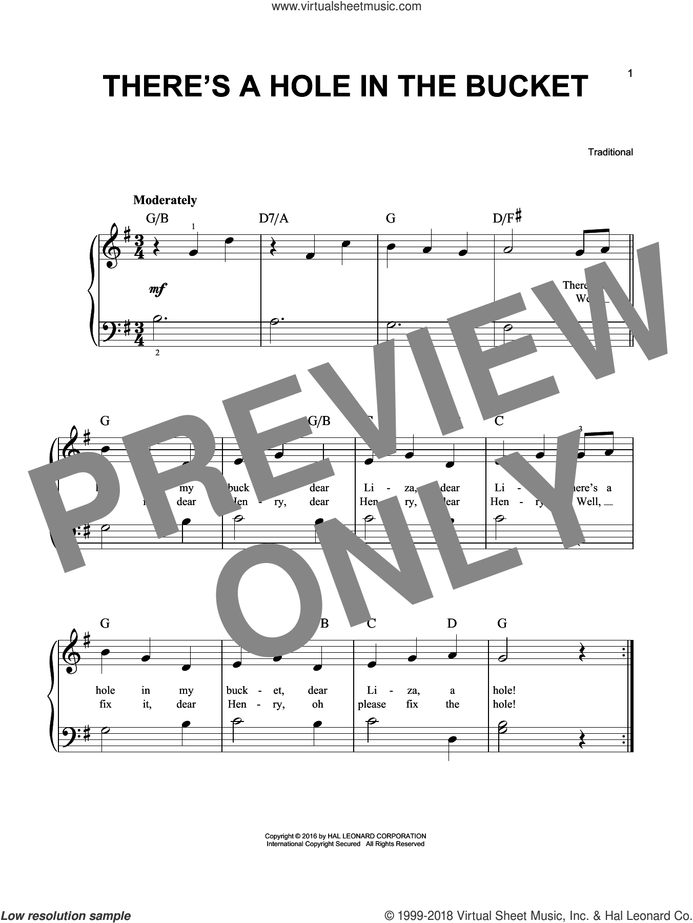 There's A Hole In The Bucket sheet music for piano solo (PDF)