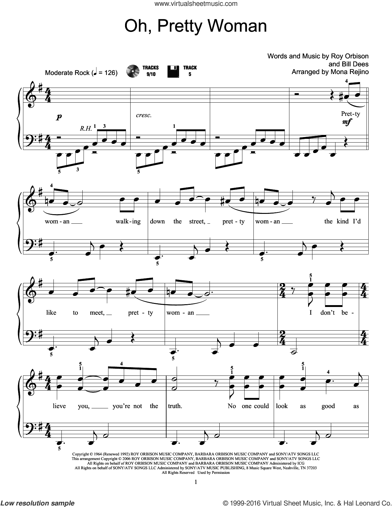 Oh, Pretty Woman sheet music (beginner) for piano solo (elementary)