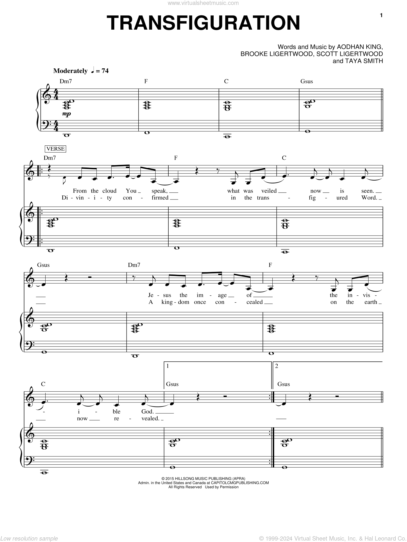 Transfiguration sheet music for voice and piano (PDF-interactive)