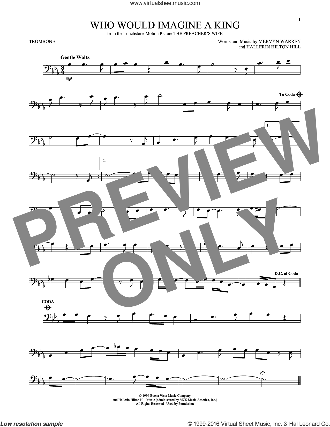 Who Would Imagine A King sheet music for trombone solo (PDF)