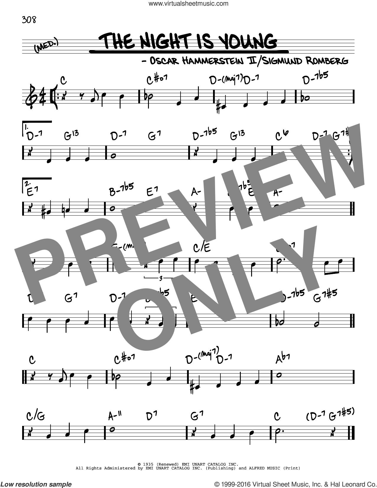 The Night Is Young sheet music (real book melody and chords) (real book)