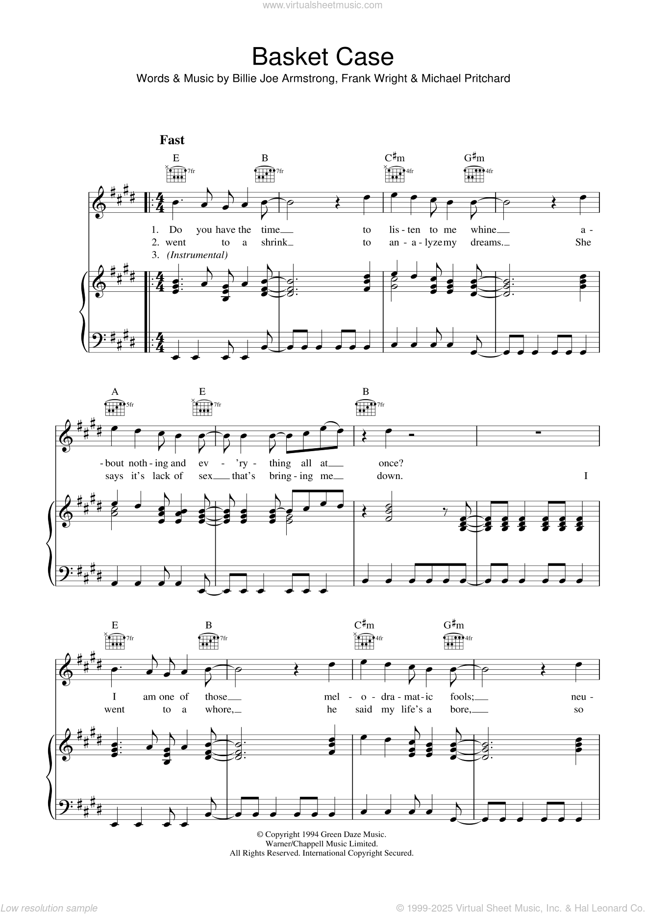 Day Basket Case Sheet Music For Voice Piano Or Guitar Pdf