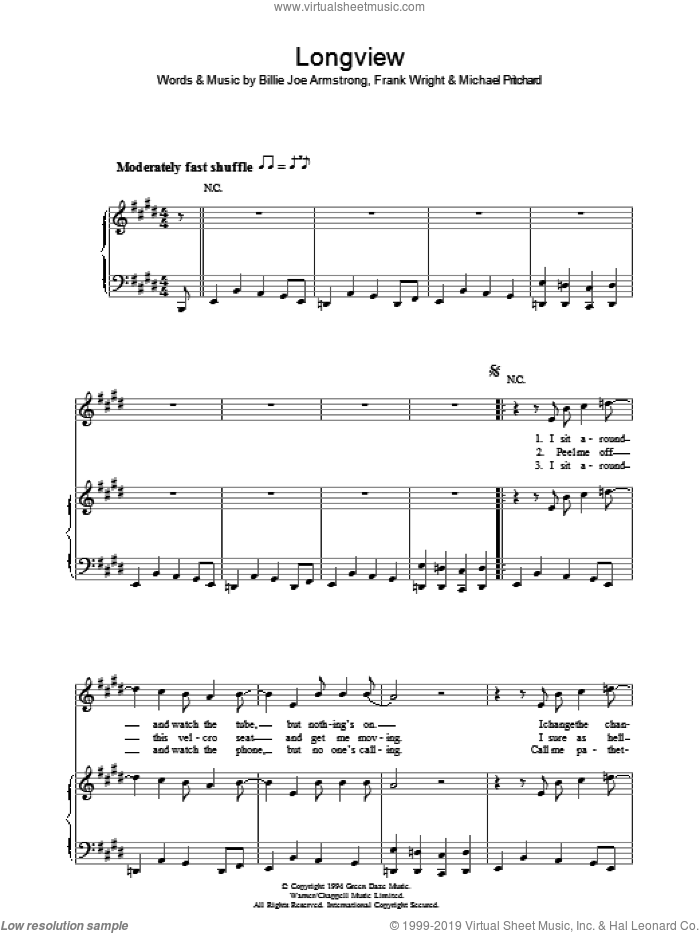 Longview sheet music for voice, piano or guitar (PDF)