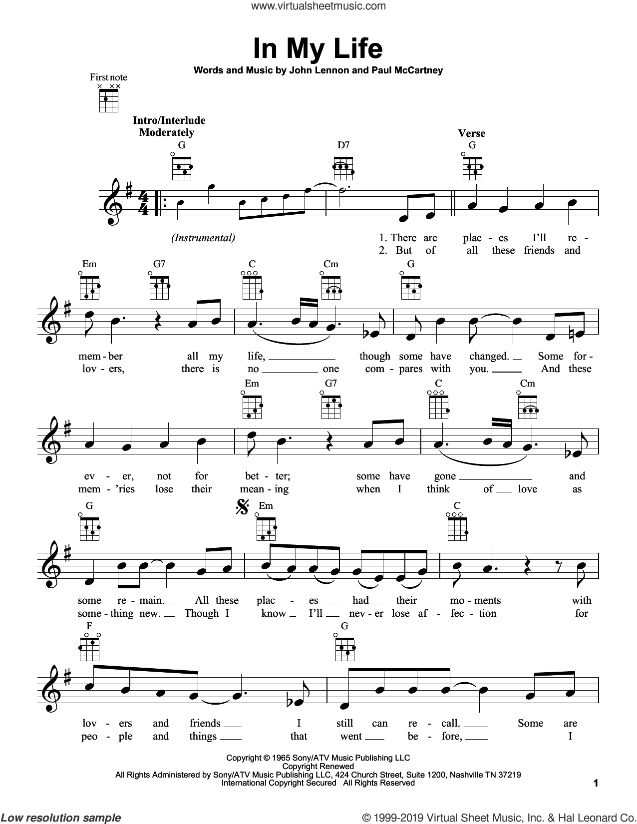 In My Life Sheet Music, The Beatles