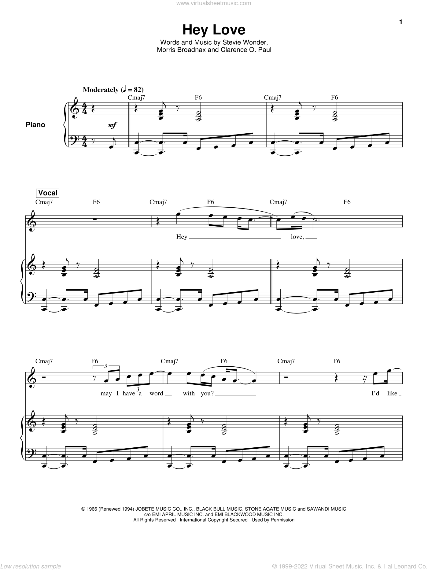 Hey Love sheet music for keyboard or piano (PDF)