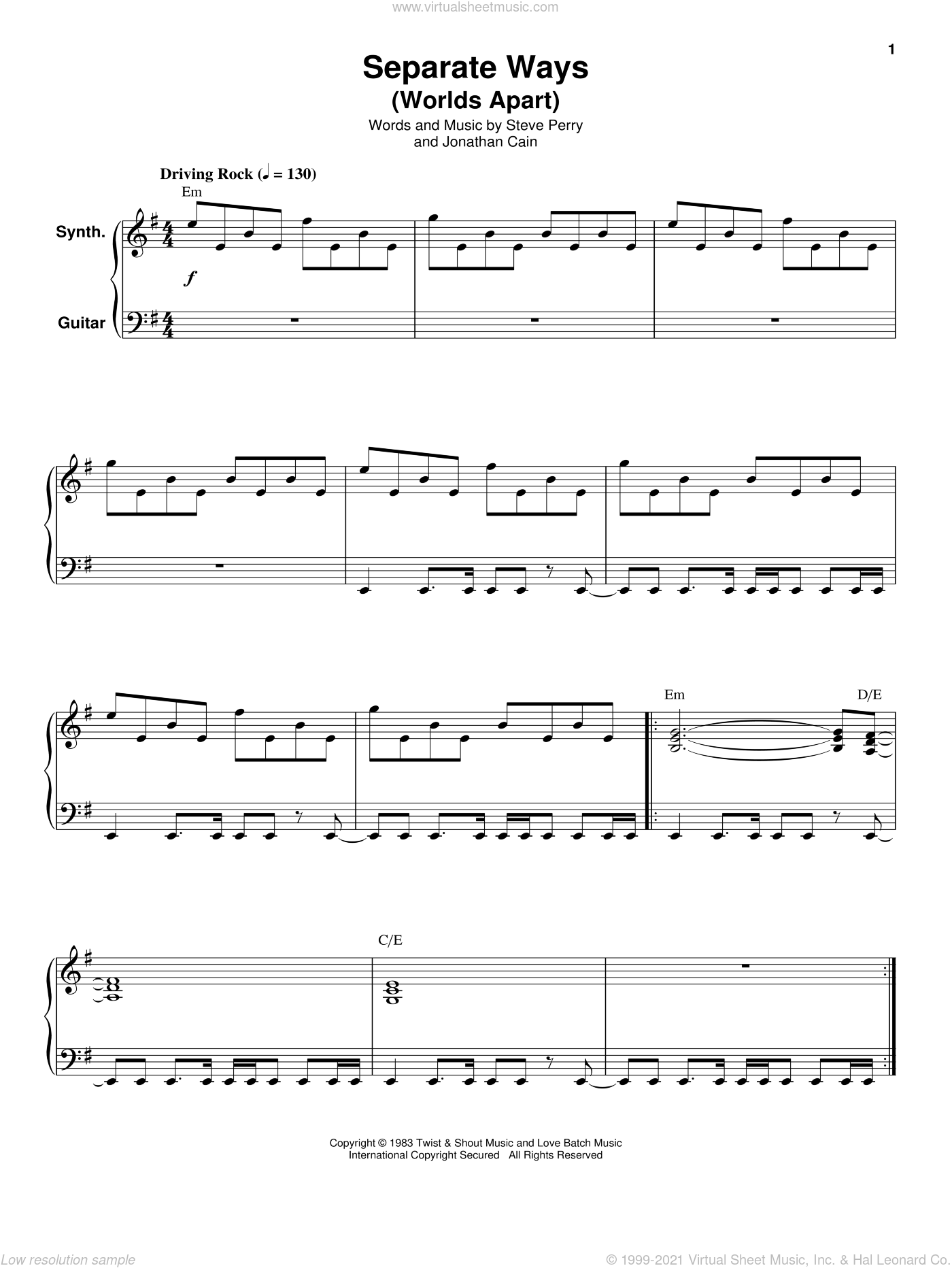 Journey: Separate Ways (Worlds Apart) for keyboard or piano, intermediate s...