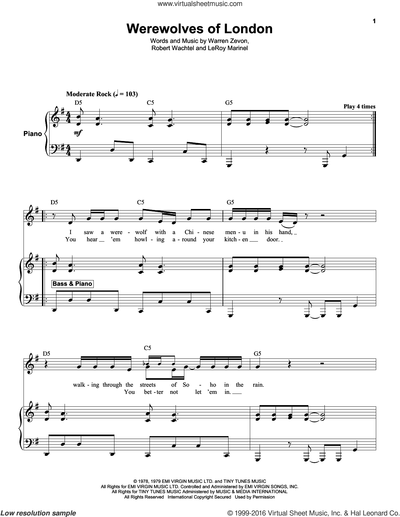 Warren Zevon Werewolves of London Sheet Music (Leadsheet) in A Major -  Download & Print - SKU: MN0169364